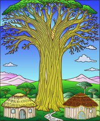 Baobab Village from Homes of the World: A Coloring Journey, colored by a ColoringBits reader