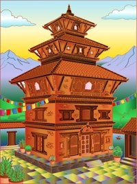 Newari Brick Houses from Homes of the World: A Coloring Journey, colored by a ColoringBits reader