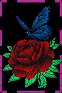 Graceful Landing on Bloom from Flowers and Butterflies in Stained Glass Coloring Book, colored by a ColoringBits reader