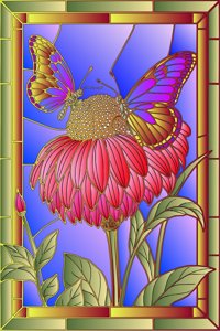 Butterfly Duo on Coneflower from Flowers and Butterflies in Stained Glass Coloring Book, colored by a ColoringBits reader
