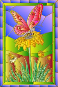 Daisy Perch in the Hills from Flowers and Butterflies in Stained Glass Coloring Book, colored by a ColoringBits reader