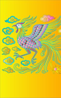 Hanbok Phoenix from Global Patterns: A Cultural Journey Through Traditional Ornaments, colored by a ColoringBits reader