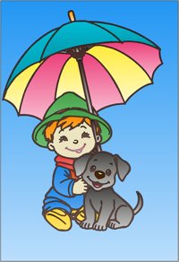 Umbrella Puppy from Spring Blossoms: A Fun Seasons Coloring Book for Kids Ages 3–8, colored by a ColoringBits reader
