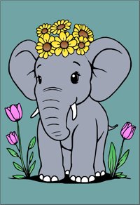 Flower Crown Elephant from Spring Blossoms: A Fun Seasons Coloring Book for Kids Ages 3–8, colored by a ColoringBits reader