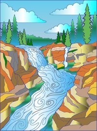 Athabasca Falls, Canada from Waterfalls Around the World Coloring Book, colored by a ColoringBits reader