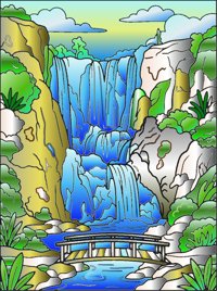 Ouzoud Falls, Morocco from Waterfalls Around the World Coloring Book, colored by a ColoringBits reader