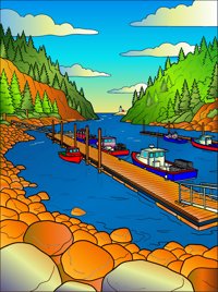 Northeast Harbor Marina, Maine, USA from Marinas Around the World Coloring Book, colored by a ColoringBits reader