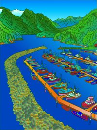 Port Hardy Marina, Canada from Marinas Around the World Coloring Book, colored by a ColoringBits reader