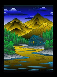 Alpine Lake Cabin from Dream Tiny Homes Around the World Coloring Book, colored by a ColoringBits reader