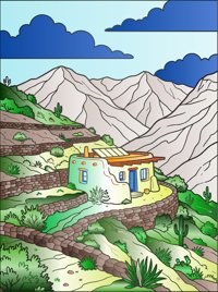 Earth Mountain Home from Dream Tiny Homes Around the World Coloring Book, colored by a ColoringBits reader