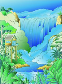 Jungle Falls Retreat from Dream Tiny Homes Around the World Coloring Book, colored by a ColoringBits reader