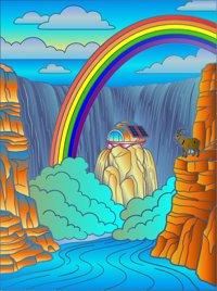 Waterfall Cliff Cabin from Dream Tiny Homes Around the World Coloring Book, colored by a ColoringBits reader