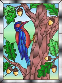 Tree Woodpecker from Birds in Stained Glass Easy Coloring Book, colored by a ColoringBits reader
