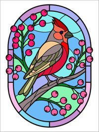 Cardinal Berries from Birds in Stained Glass Easy Coloring Book, colored by a ColoringBits reader