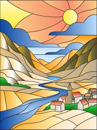 Vineyard Valley from Nature in Stained Glass Easy Coloring Book, colored by a ColoringBits reader