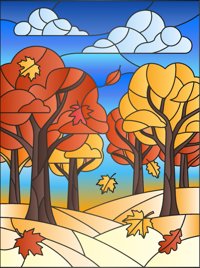 Autumn Leaves from Nature in Stained Glass Easy Coloring Book, colored by a ColoringBits reader
