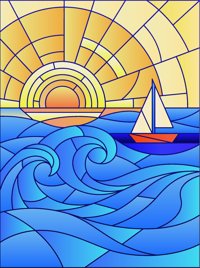 Ocean Sunset from Nature in Stained Glass Easy Coloring Book, colored by a ColoringBits reader