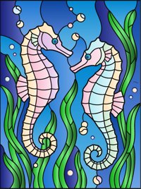 Seahorse Garden from Sea World in Stained Glass Easy Coloring Book, colored by a ColoringBits reader