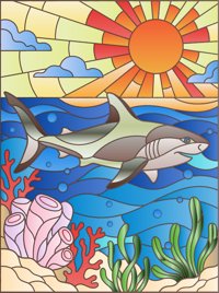 Friendly Shark from Sea World in Stained Glass Easy Coloring Book, colored by a ColoringBits reader