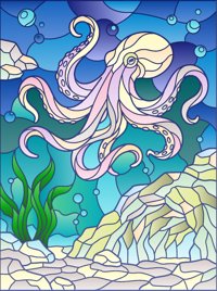 Floating Octopus from Sea World in Stained Glass Easy Coloring Book, colored by a ColoringBits reader