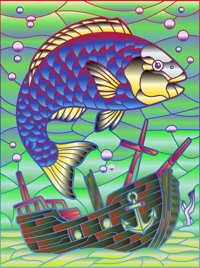 Parrotfish Curve from Sea World in Stained Glass Easy Coloring Book, colored by a ColoringBits reader