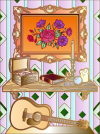 Music from Cozy Vintage Spaces Coloring Book, colored by a ColoringBits reader