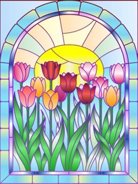 Tulips from Four Seasons in Stained Glass Easy Coloring Book, colored by a ColoringBits reader