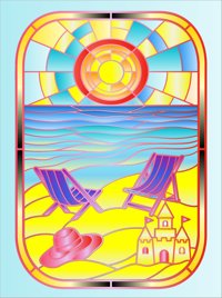 Beach from Four Seasons in Stained Glass Easy Coloring Book, colored by a ColoringBits reader