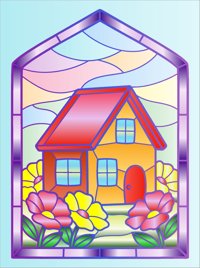 Cottage from Four Seasons in Stained Glass Easy Coloring Book, colored by a ColoringBits reader
