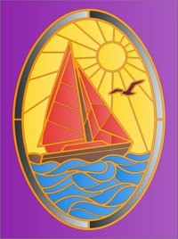 Sailboat from Four Seasons in Stained Glass Easy Coloring Book, colored by a ColoringBits reader