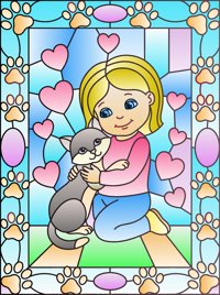Kitten Hugs from Kids & Pets in Stained Glass Easy Coloring Book, colored by a ColoringBits reader