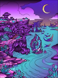 Ocean Cliffs from Discover Alien Worlds: Creatures & Landscapes Coloring Book, colored by a ColoringBits reader