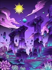 Sky Bridge Ruins from Discover Alien Worlds: Creatures & Landscapes Coloring Book, colored by a ColoringBits reader