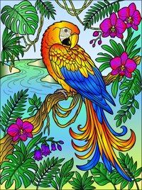 Scarlet Macaw from Forest Birds Coloring Book, colored by a ColoringBits reader