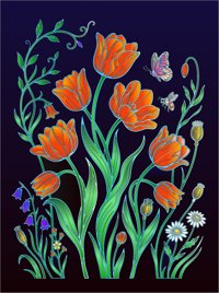 Wild Tulips from Wildflower Coloring Book for Adults, colored by a ColoringBits reader