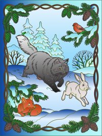 Snow Chase from Garden Cats Coloring Book, colored by a ColoringBits reader