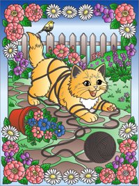 Yarn Trouble from Garden Cats Coloring Book, colored by a ColoringBits reader