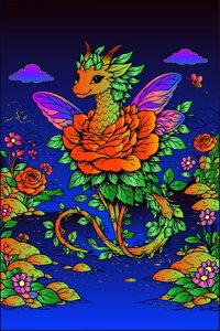 Dragon Rose from Whimsical Plant Creatures: A Fantasy Coloring Book, colored by a ColoringBits reader