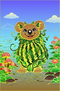 Watermelon Koala from Whimsical Plant Creatures: A Fantasy Coloring Book, colored by a ColoringBits reader
