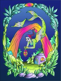 Maui Mermaid Village Hawaii from Mermaid Villages Around the World Coloring Book, colored by a ColoringBits reader