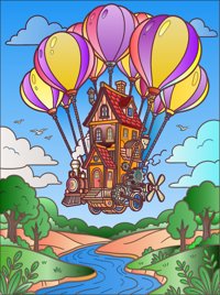 Balloon House from The Magic Street of Traveling Houses: Coloring Book, colored by a ColoringBits reader